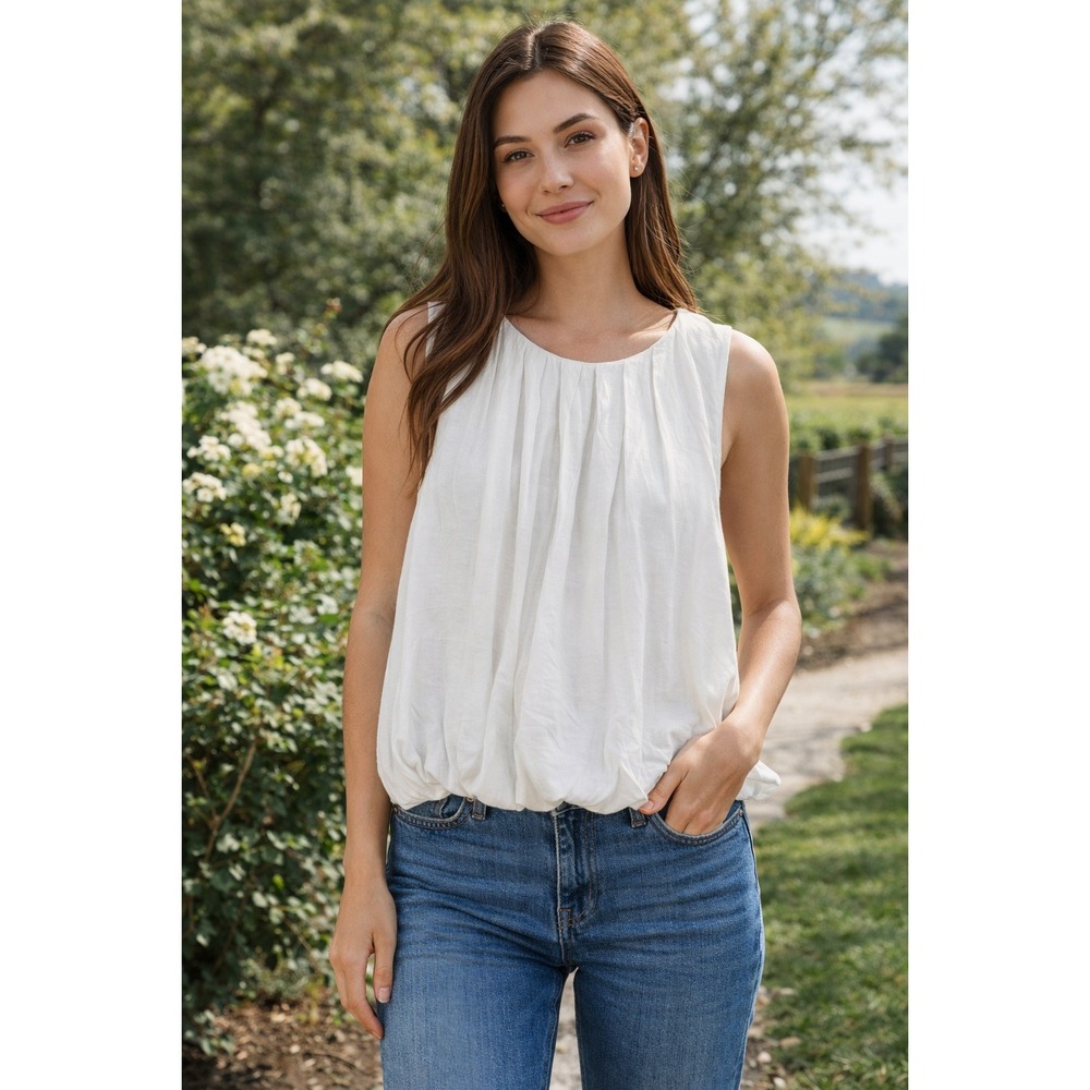Madewell Bubble Hem Tank Top Womens Large White Minimalist Coastal Summer Boho